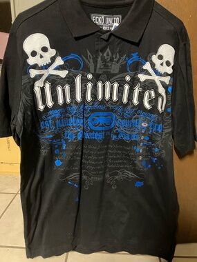Marc Ecko Unlimited Skull & Bones Graphic Polo Men S Black Short Sleeve NWT
